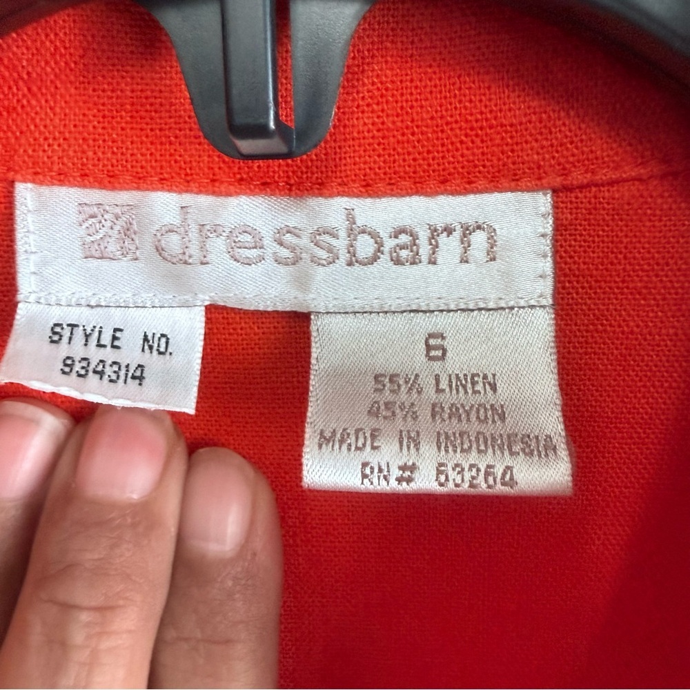 Vintage Dressbarn Orange Linen Embroidered Top Picnic Grandmacore Boho Sz 6 - Picture 4 of 8
